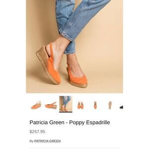 Patricia Green Poppy Espadrille Wedge Slingback Shoes Orange Suede Size 7